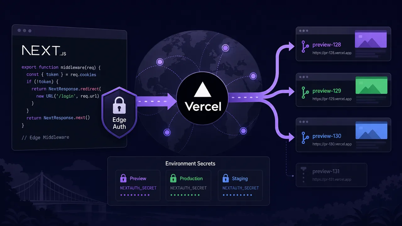 Deploy Next.js to Vercel with Edge Middleware and Per-PR Preview Environments