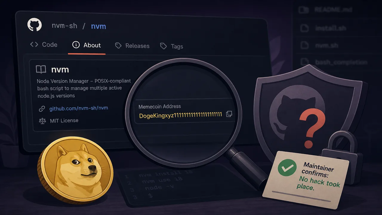 There's a Memecoin Address in nvm's GitHub Description