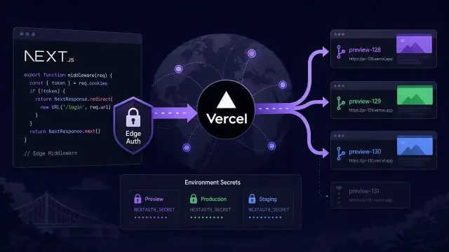 Deploy Next.js to Vercel with Edge Middleware and Per-PR Preview Environments