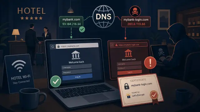DNS Poisoning on Hotel Wi-Fi Is a Phishing Problem