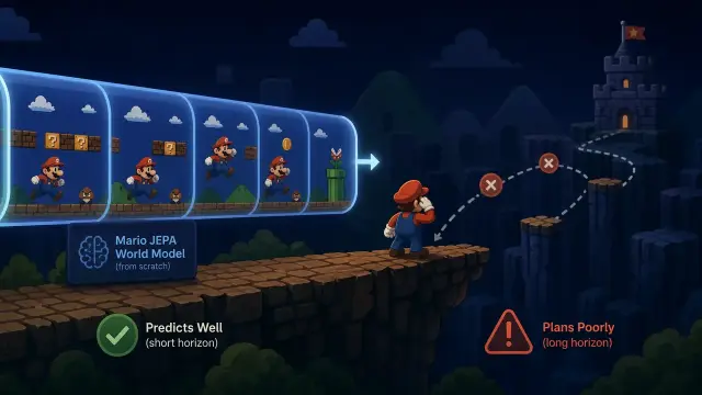 Why a Mario JEPA Predicts Well and Plans Poorly
