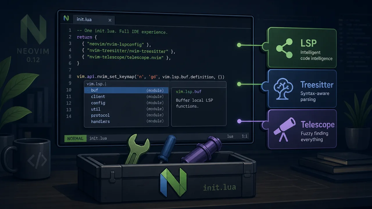 Turn Neovim into a Full IDE with LSP, Treesitter, and Telescope